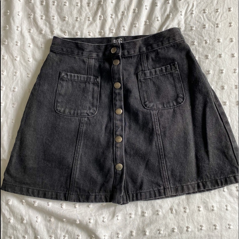 BDG Black Button-Front Denim Skirt